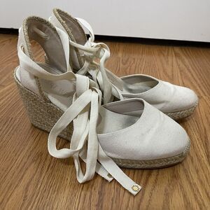 Stuart weitzman Ivory beige espadrille wrap wedge heels size US 9.5